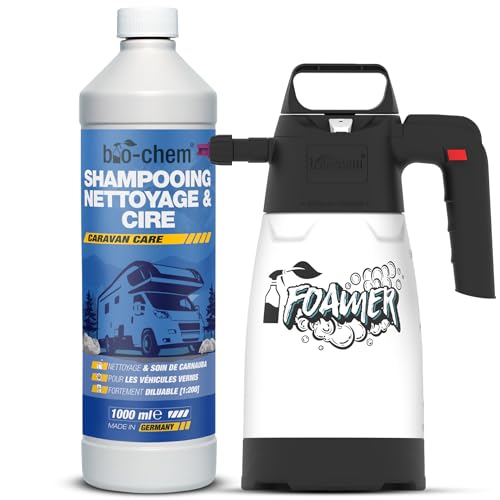 Bio-Chem - Shampoing et cire pour véhicules 2L - Nettoyant renovateur plastique voiture extérieur - Adapté pour nettoyage carrosserie extérieur caravanes, camping-cars
