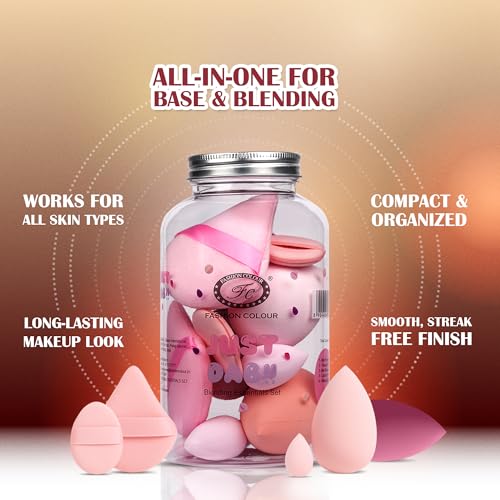 Image of Fashion Colour Just Dab!! 12PCS Makeup Sponge Set | Beauty Blender, Powder Puff & Cushion Puff | Foundation, Concealer & Powder Applicators | Soft, Flexible & Reusable | All Skin Types (04)
