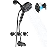 LIWEIKE Matte Black 3 Handle Tub Shower Faucet, 3 Knob Shower Tub Faucet Set with with 10 Setting with Magnetic Handheld Head Three Handle Tub and Shower Faucet Set