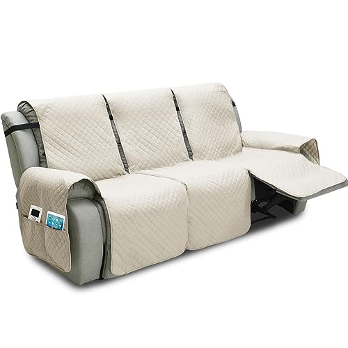 Fundas Reclinables para Sillón Eléctrico de 3 Plazas Funda Impermeable para Sofá Reclinable Funda Protectora para Sillones Protector de Muebles para Sala de Estar (Beige 3 Plazas)