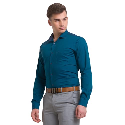 Image of Park Avenue Men's Cotton Blend Two Tone Pattern Slim Fit Cut Away Collar Full Sleeve Casual Shirt