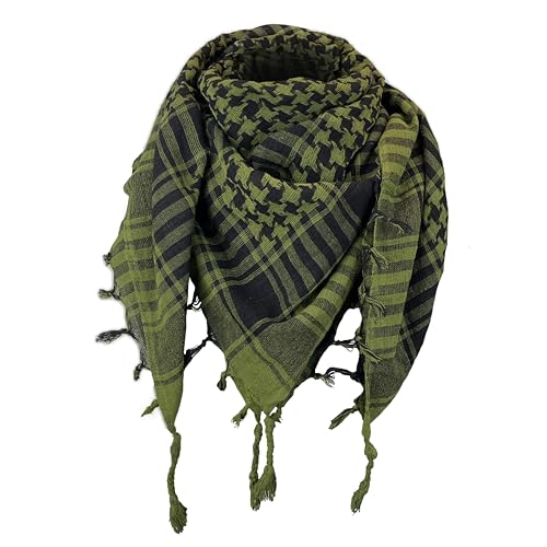 Toutacoo, Sciarpa Foulard Kefiah Palestinese Shemagh 100% Cotone - Misto Nero/Kaki