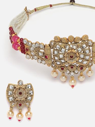 Juego de joyas con cuentas artificiales DMZ-1606 latón collar pendientes mujer S 3