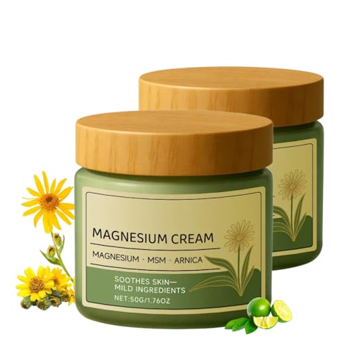 Crema de Magnesio con Árnica & MSM, Pack de 2 (50g × 2), Crema de Masaje Hidratante y Calmante para Piernas, Pies, Espalda, Cuello y Hombros, Rápida Absorción