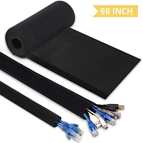 98" Cable Sleeves Adjustable Cable Wraps,Hommie Reusable Cord Management System DIY Cuttable Cable Tidy Strong Fixation Wire Hider Sleeve for Office Desk TV PC Home Theater Entertainment Center Black