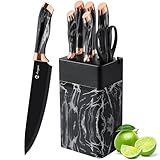 micocali Knife Set, Stainless Steel Kitchen Knives with Block.6 Piece Kitchen Knife Set with Chef, Paring, Utility, Carving, Bread.