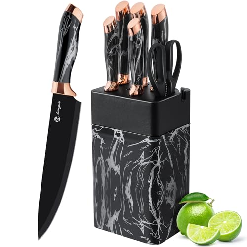 micocali Knife Set, Stainless Steel Kitchen Knives with Block.6 Piece Kitchen Knife Set with Chef, Paring, Utility, Carving, Bread.
