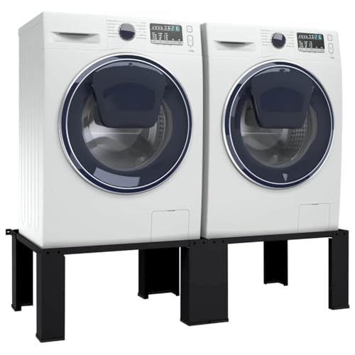 Teenpull 2 pedestales para lavadora, acero negro, 127 x 54,5 x 32,5 cm, con patas ajustables para lavandería, baño, ahorro de espacio, amortiguador de vibraciones, apilable, duradero