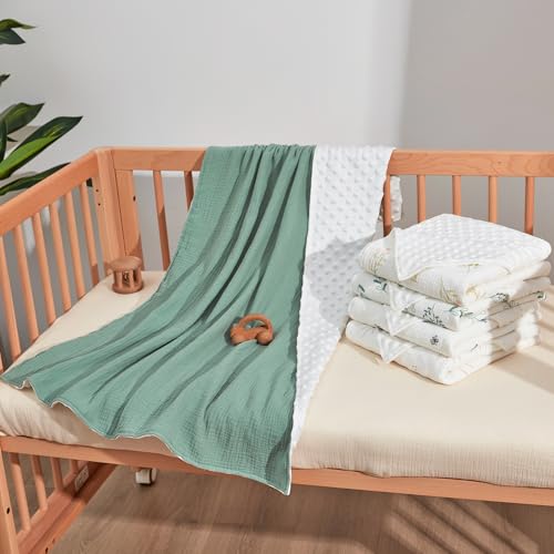 Image of JELLYMONI Micro Soft Plush Baby Blanket for Unisex Boys Girls, 1 Pack Muslin Cotton Minky Blanket with Soothing Raised Dots, Double Layer Bed Throws for Baby Crib, 30x40 Inches