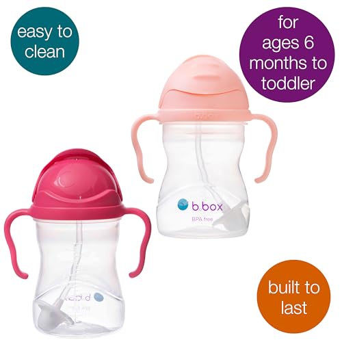 b.box Sippy Cup with Weighted Straw (2-Pack). Leak Proof, Easy Grip. BPA Free & Dishwasher Safe. Ideal for Babies 6m+ to Toddlers (raspberry + tutti fruitti, 8oz) - Thumbnail 3