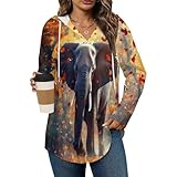 Elephant African Autumn Hoodies for Women V Neck Pullover Sweatshirts Long Sleeve Shirts Fashion Tops