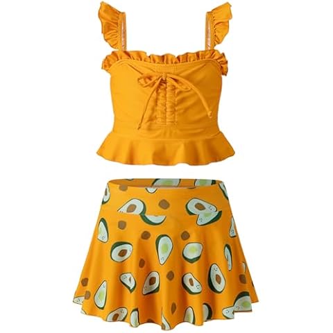 Girls Swimsuit Two Piece Bathing Suit Swimsuit for Girls Size 6-14 Girls Beach Sport Swimwear (US, Numeric, 8, Regular, Yellow) Cover