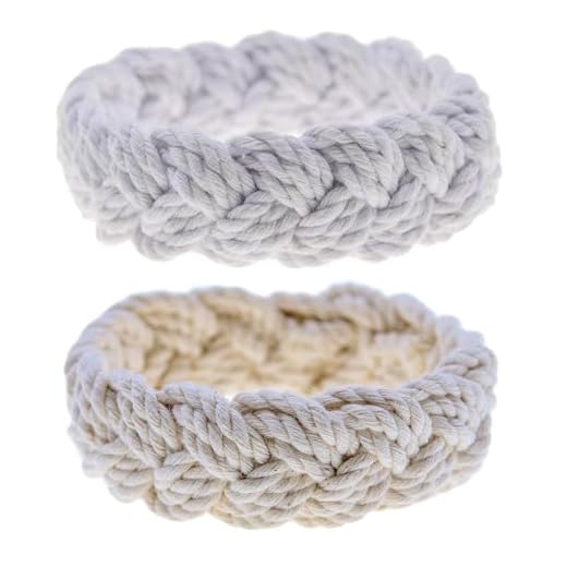 FROG SAC 2 Sailor Knot Bracelets, Nautical Knot Rope Bracelets, Natural and White Sailor Bracelets for Men and Women, Fishermans Bracelet Set, Cotton Knot Bracelets, Rope Bracelet Jewelry