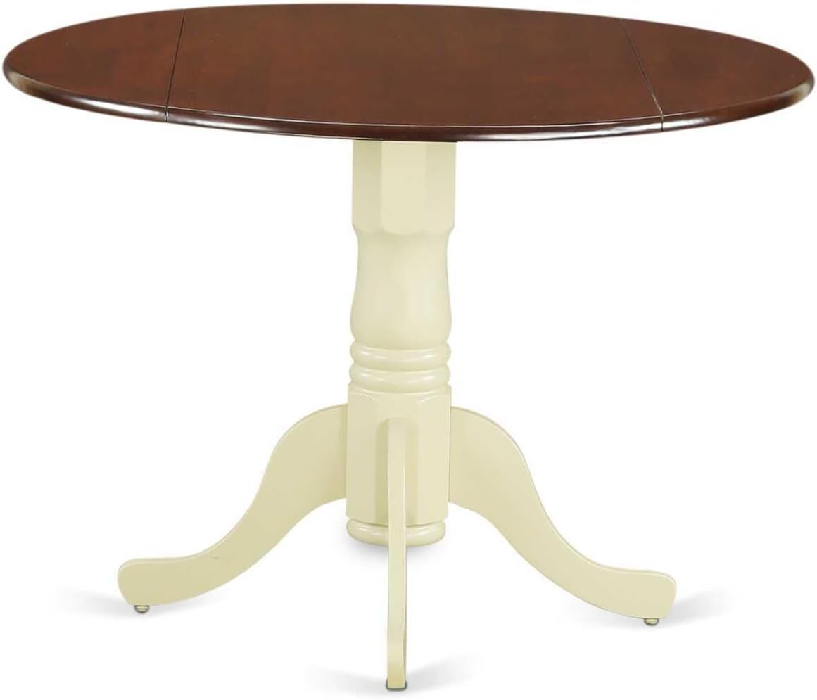 HomeStock Round Wood Dining Table - Sturdy Kitchen Table for Small Spaces Mahogany and Buttermilk/42-Inch with Dropleaf