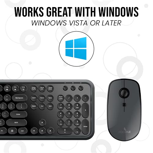 Image of Coconut WKM14 Classic Wireless Keyboard and Mouse Combo for Windows, 2.4Ghz Wireless Range 6-10M, Full-Sized Retro Keyboard, 4 Button Adjustable DPI 1000 Mouse, PC /Laptop