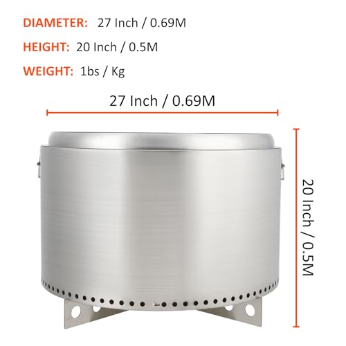 27" Smokeless Fire Pit with Air Switch, Wood Burning Portable Stainless Steel Outdoor Firepit with Removable Stand & Stove Hook, Ash Pan, for Camping Backyard Patio Picnic, H: 20 in, 35 lbs