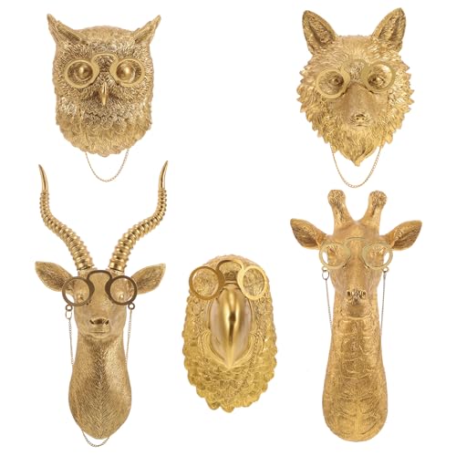Sculptures murales têtes d'animaux LOORGVEL en résine dorée pour salon