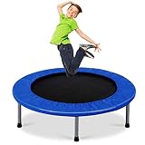 Gymax Mini-Trampolin, 96,5 cm, mit Polsterung, zusammenklappbar, für Kinder und Jugendliche, für den Innen- und Außenbereich, 150 kg Kapazität, hellblau