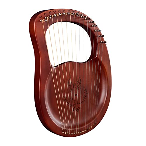 Reindeer 16 Strings Wooden Mahogany Lyre Harp String Musical Instrument With Pickup Tuning Tool Cleaning Cloth (Red) #TOP12