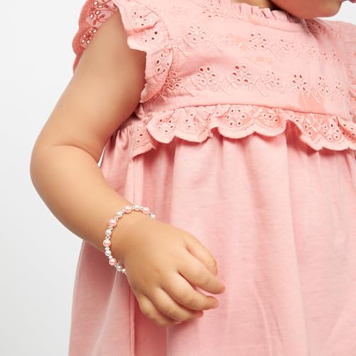 Image of Baby Crystals Sterling Silver Pink Pearl Bracelet for Baby Girls I Newborn, Infant Baby Girl Gifts, Toddler, Teen, Mommy I Birthday Gift I Children's Jewelry I Womens Bracelets for Girls