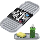 Zulay Kitchen (9x3.5in) Sponge Holder for Kitchen Sink - Flexible Heavy-Duty Multipurpose Sink Caddy - Counter Organizer for Kitchen, Bathroom, Makeup, Trinkets & More! (Grey)