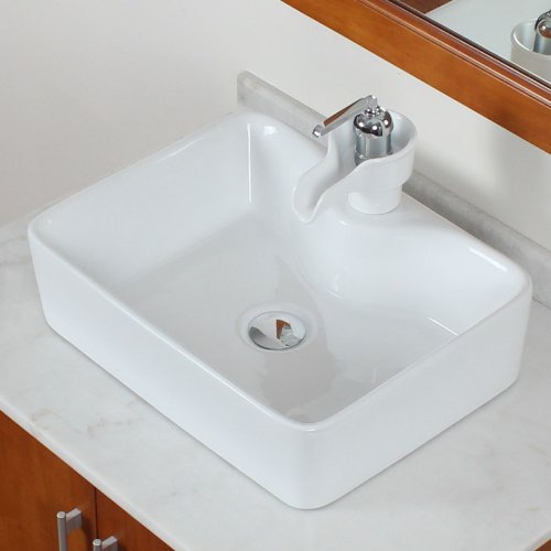 Elite Bathroom Rectangle Long Ceramic Porcelain Vessel Sink For Vanity,Faucet #TOP2