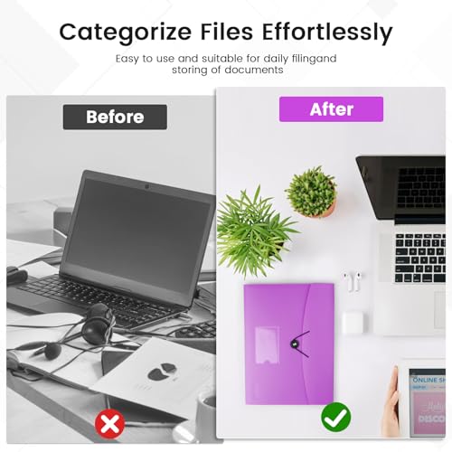 13 Pocket Expanding File Folder Accordian File Organizer, A4 Letter Size Paper Document Receipt Holder for School Office Supplies, Purple - Thumbnail 4