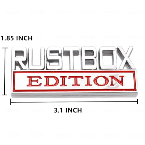 Image of 2 Pcs RUSTBOX Edition Emblem Car Side Rear Front Hood Trunk Door Badge 3D Decal Sticker Fit for Car Truck SUV (RUSTBOX, Silver Red)