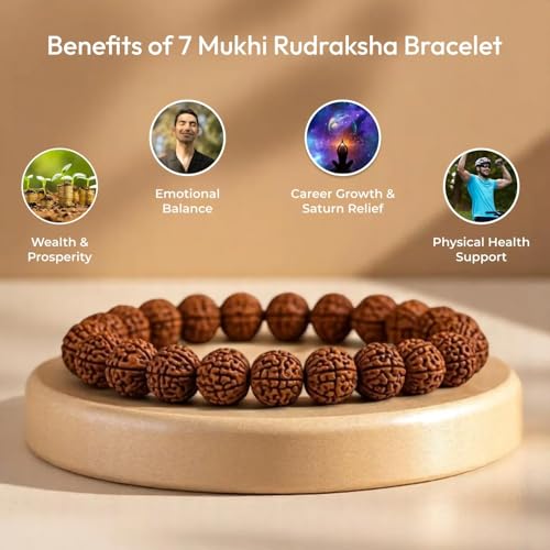 Image of 7 Mukhi Rudraksha Bracelet for Man & Women with Spiritual Healing Beads | Spiritual & Astrology Healing Gifting Bracelet for Men | Wrist Mala for Yoga, Meditation, Peace, Focus & Positive Energy