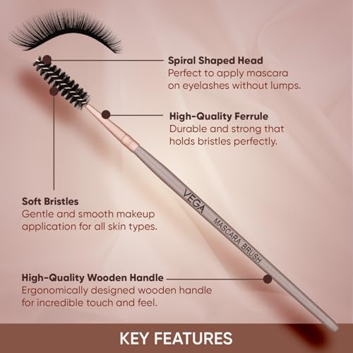 Image of Vega Eye Makeup Brush Set with Eye Shadow Brush, Eye Liner Brush & Mascara Brush | Professional Eye Makeup Brushes for Blending, Defining & Precise Application (MBN-02, MBN-08 & MBN-10)