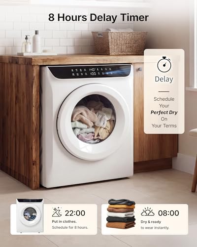 image for Temprium 3.5 Cu.Ft Portable Dryer for Clothes, 8 Drying Programs, 1400