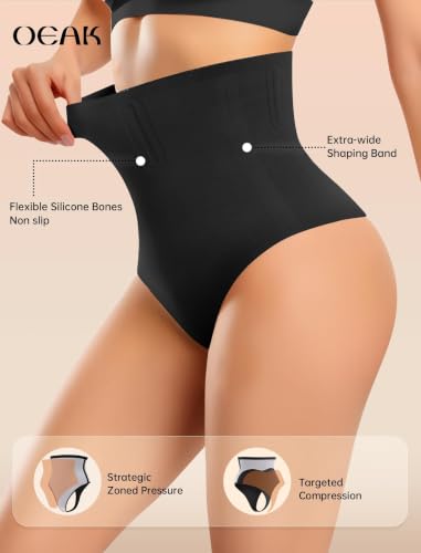 Image of OEAK Tummy Control Shapewear for Women Seamless Girdle High Waisted Body Shaper Underwear Panty Smooth Under Dress Shapewear Black Thongs 3XL