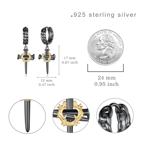 Black Nails Cross Earrings 925 Sterling Sliver Cross Hoop Earrings Christian Jewelry Gifts for Men4