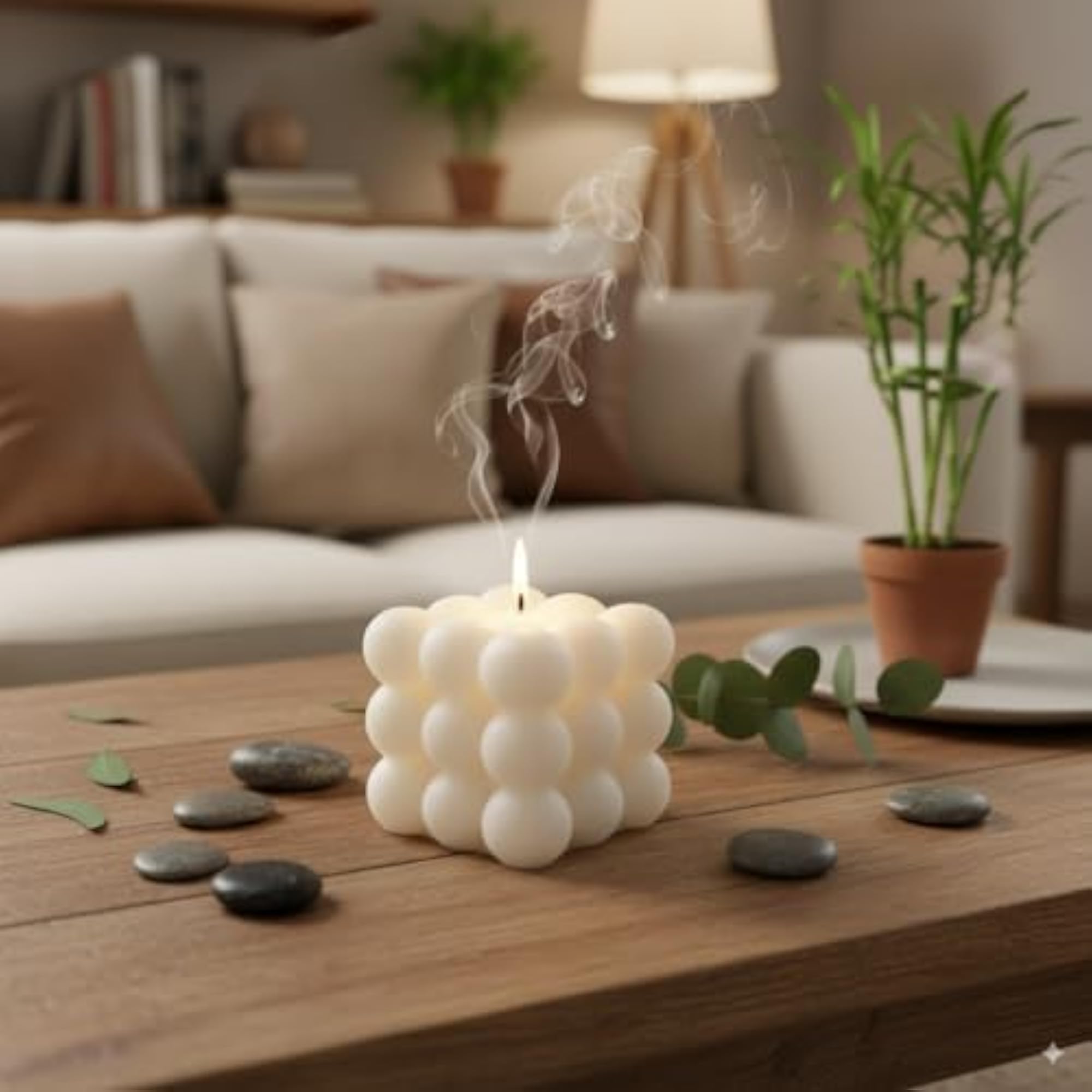 Cute White Bubble Candles for Home, Unscented Pack of 2