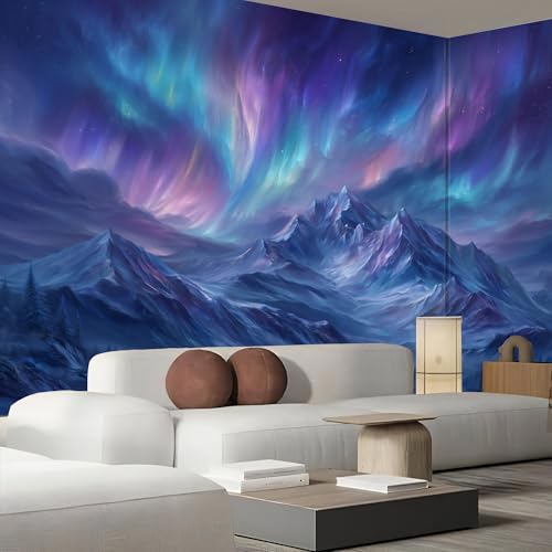 Papier peint panoramique aurora impression paysage arctique violet - 4