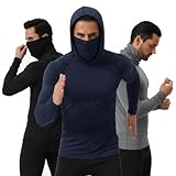3-Pack Men's Hoodie with Face Mask, Compression Long Sleeve Base Layer, Quick Dry Winter Ski Running Undershirt(US, Alpha, Large, Regular, Regular, Black+Blue+Grey)