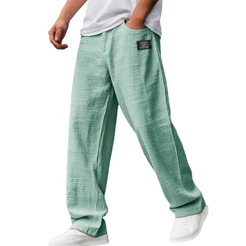 Mens Casual Pants Embroidered Logo Drawstring Loose Pants Lightweight Elastic Waist Breathable Trousers with Pockets