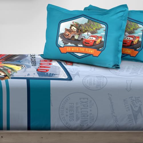 Image of Sassoon Disney Cars Off-Road Digital Printed 100% Cotton Bedsheet with 2 Pillow Covers in 300TC