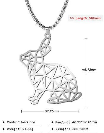 QIAMNI Hollow Rabbit Animal Stainless Steel Silver Gold Pendant Necklace for Women Men Premium Clavicle Chain Charm Personality Gift