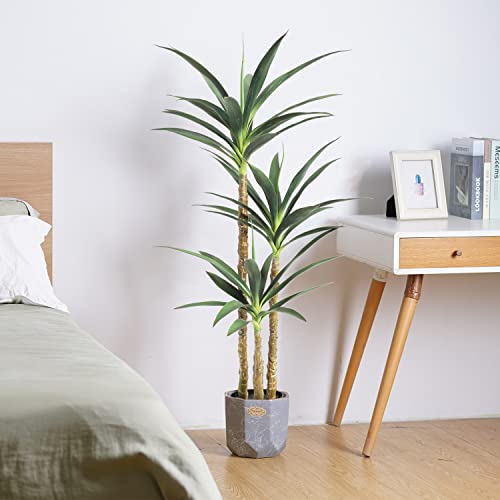 Artificial Tree 4.7Ft Faux Agave Plant with 3 Heads in Plastic Pot Fake Tree for Home Decor Indoor or Outdoor Office Decoration Housewarming Gift (4.7 Feet-2 Pack) - Image 6