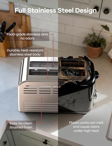 Ganiza Smart Toaster 2 Slice with Touchscreen, Digital Countdown Timer, Touch Screen Toaster Wide Slot, Full Stainless Steel, Defrost Reheat Cancel, +/-10s Fine-Tune, Removable Crumb Tray, Max 925W — view 3