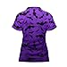 Biyejit Halloween Bats Women's Golf Shirts Short Sleeve Half Zip Up V Neck Tennis Shirt with Collar Golf T Shirts Pullover Moisture Wicking Workout Tops Slim Fit, Purple