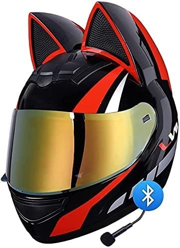 Motorcycle Helmet Woman Integral Cat Ear Helmet Integral Motorcycle Helmet Four Seasons Helmets With Visor For Street Bike Racing Motocross Full Face Helmet D,XXL(60~61cm
