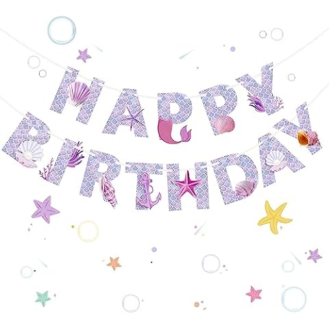 GLGHMH Mermaid Happy Birthday Banner Decor Cover