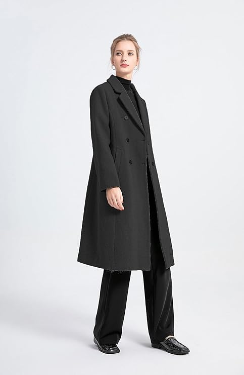 Minibee Women's Wool Trench Coats Warm Winter Pea Coat Double Breasted Mid-Long Overcoat Lapel Jackets - Image 2