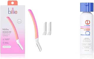 Billie Dermaplane Starter Kit - Reusable Handle + 3 Refill Blades - Remove Facial Hair, Shape Brows + Whipped Shave Cream - Lavender & Bergamot Scent