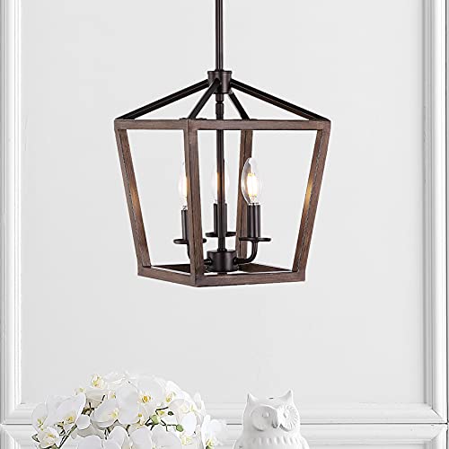 Image of JONATHAN Y Oria 3-Light Lantern Pendant 10 inch, Oil Rubbed Bronze /Faux Wood