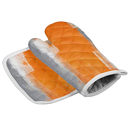 Oven Mitts And Pot Holders Sets, Orange Gray Abstract Art Oil Painting Graffiti Cooking Gloves For Baking Microwave Bbq Grilling 6.5"X 10.8" Safe Mat 8"X 8", Square, #TOP2