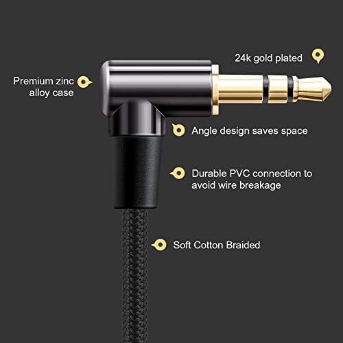 CableCreation Audio Cable 3.5mm Right Angle Male to Male Auxiliary Stereo HiFi Cable with Silver-Plating Copper Core Compatible with Car,Tablets,Gold Plated,Black [6FT/1.8M]