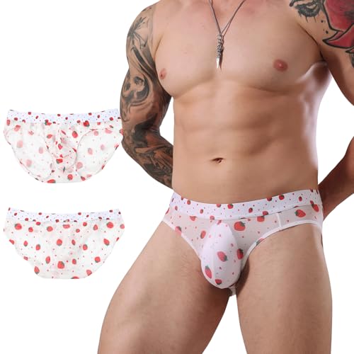 DivineBull Men's Lingerie Style Underwear - Soft Lace Pouch Briefs Panties,Breathable & Supportive for Everyday Wear -XL White
